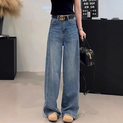 大码女装2025秋季新款高腰宽松阔腿牛仔裤胖mm遮胯显瘦直筒拖地裤
