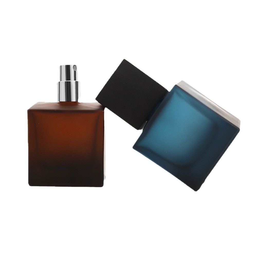 Botellas de perfume cuadradas al contado, tapas de madera de cera blanca en la boca de la bayoneta, botellas de spray de vidrio engrosadas, botellas de perfume oscuro en botellas separadas de 50 ml image 6
