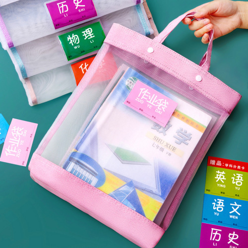 Factory direct sales portable document bag tutoring book homework bag a4 mesh subject classification information test paper storage