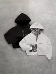 European and American Cross-Border Winter New Leopard Print Reversible Sweatshirt Street Hip-Hop Men's and Women's Velvet Thickened Hooded Sweatshirt