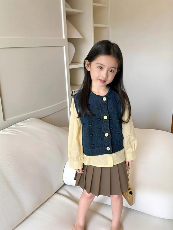 2025春秋款女宝宝马甲针织可爱泡泡花边毛衣背心毛织开衫甜美女童|undefined