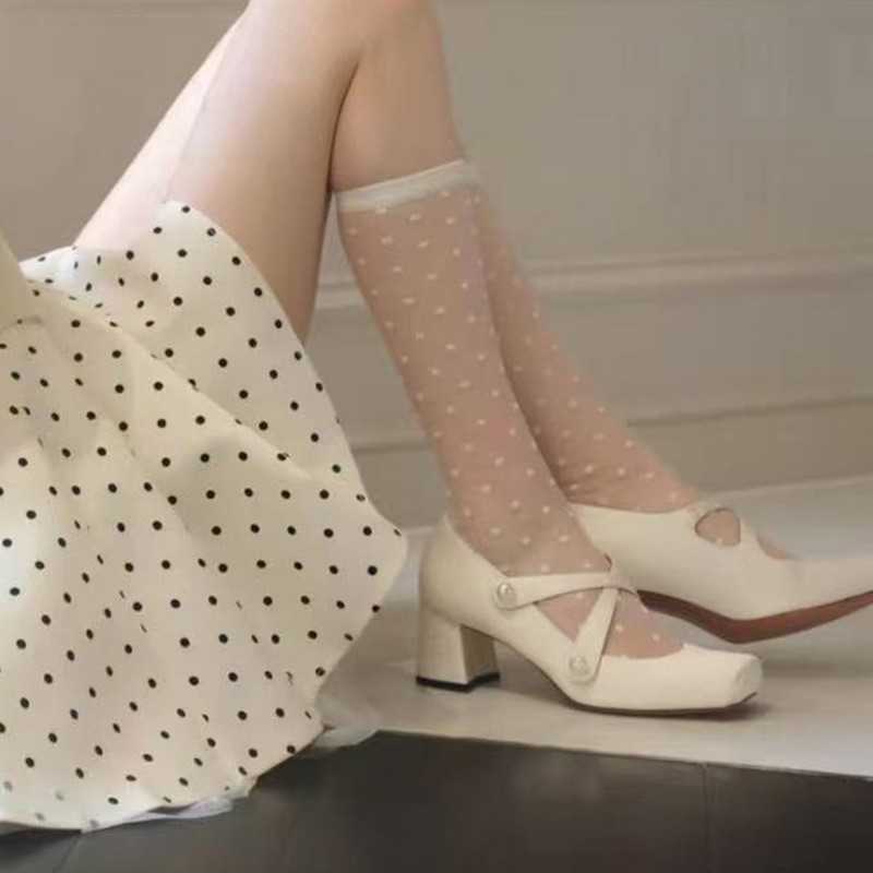 French Style Beautiful Mary Jane High Heels for Women 2025 New Satin Square Toe Thick Heel Cross Strap Ballet Shoes