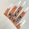 Cross -border jewelry 15 -piece rings Personalized tide Fan Hollow Lotus Flower Geometric Black Gem Set Ring