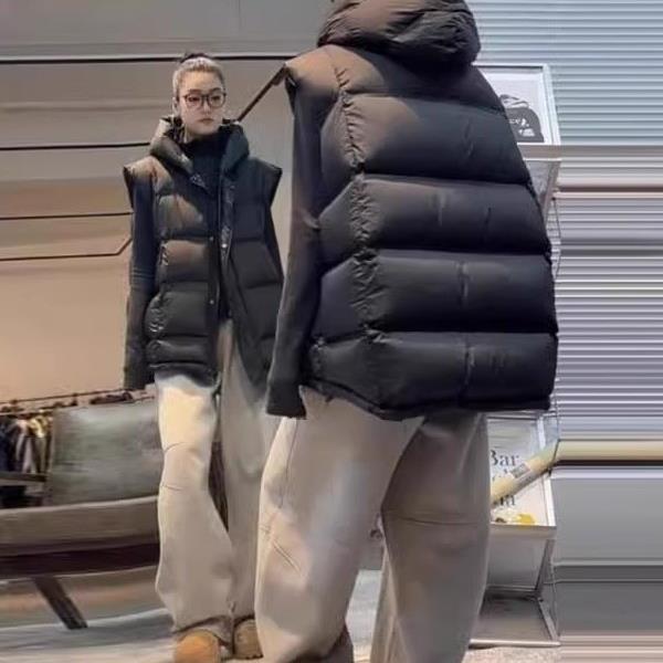 Lazy and Relaxed down Cotton Jacket Autumn and Winter Vest Loose Plus Size Women's Fashion Hooded European Thickened Vest for Women