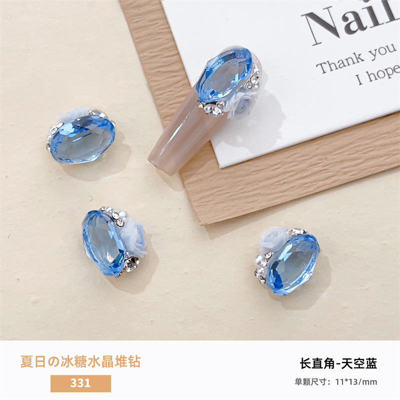 Verano hielo a través de la manicura, pila de cristales, joyería de diamantes, azúcar transparente, huevo de paloma, diamante de uñas, pila de rosas, bola de diamantes, producto terminado