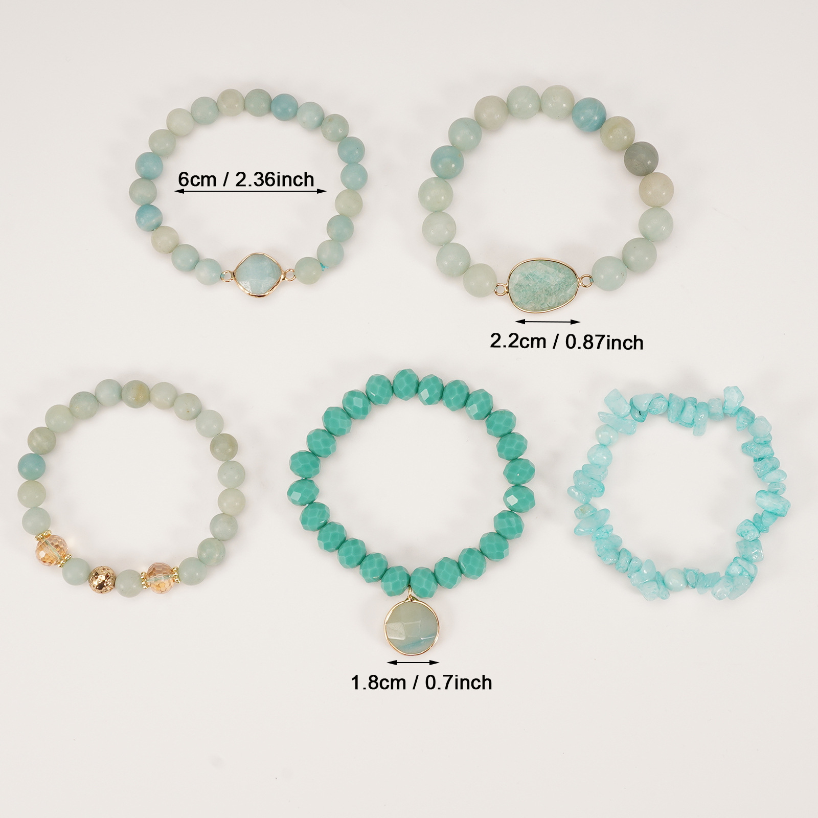 Ventas transfronterizas de estilo bohemio superpuesto conjunto de piedra natural rosa verde Dongling composición de piedra volcánica