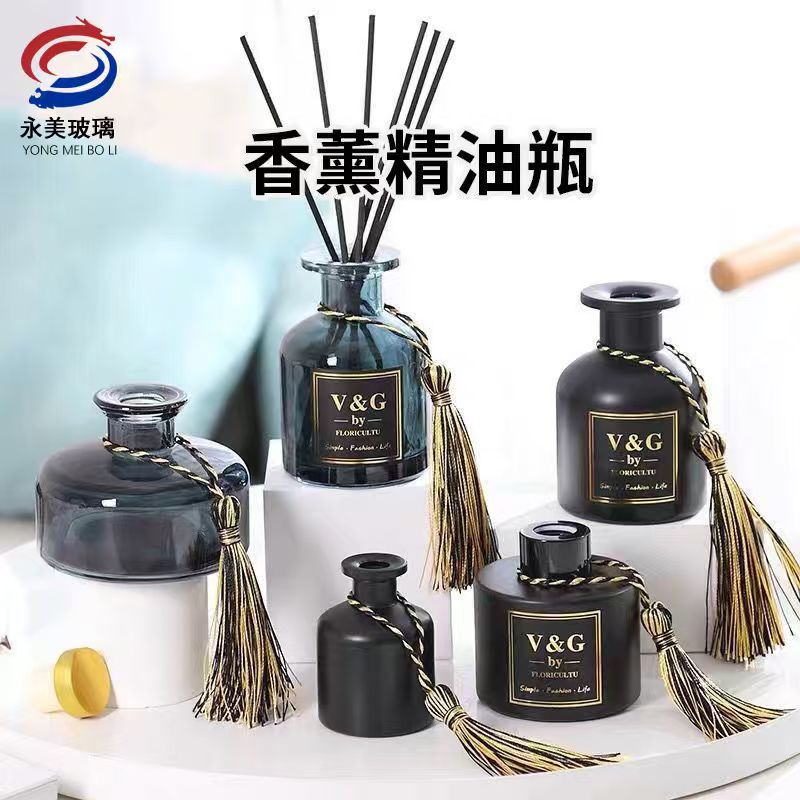 Black Large Belly-Shaped Aromatherapy Bottle, Flameless Essential Oil Rattan Glass Diffuser Bottle, Home Decoration Fragrance Bottle, Diffuser Bottle