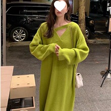 码胖秋冬装慵懒风宽松毛衣裙女装300斤长款气质针织连衣裙