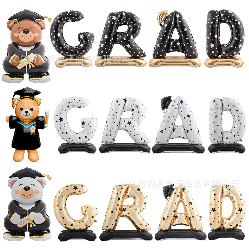 fiesta de graduación de la escuela para tomar fotos de fondo gran sombrero de graduación 4D estereoscópico de pie GRAD oso doctor base globo