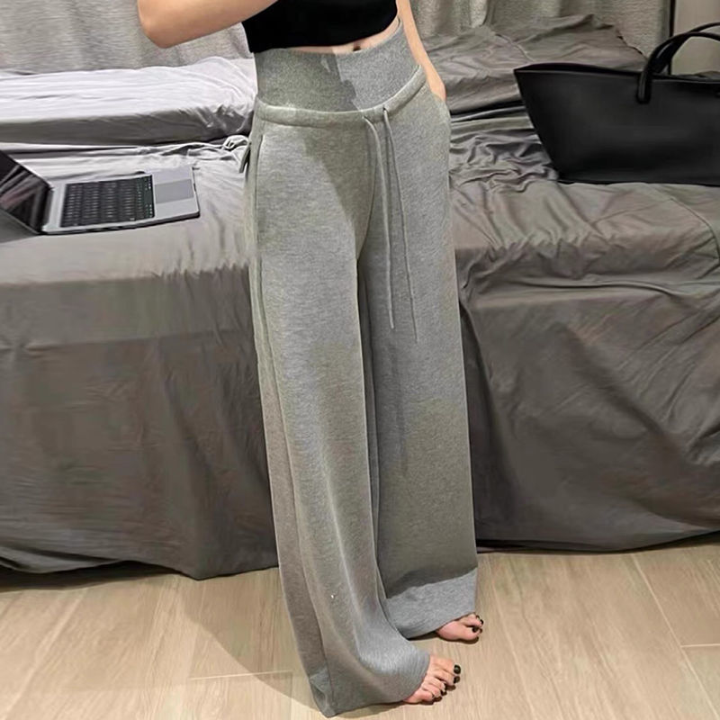 韩国东大门2025秋季新款高腰百搭显瘦系带松紧腰休闲直筒裤卫裤潮