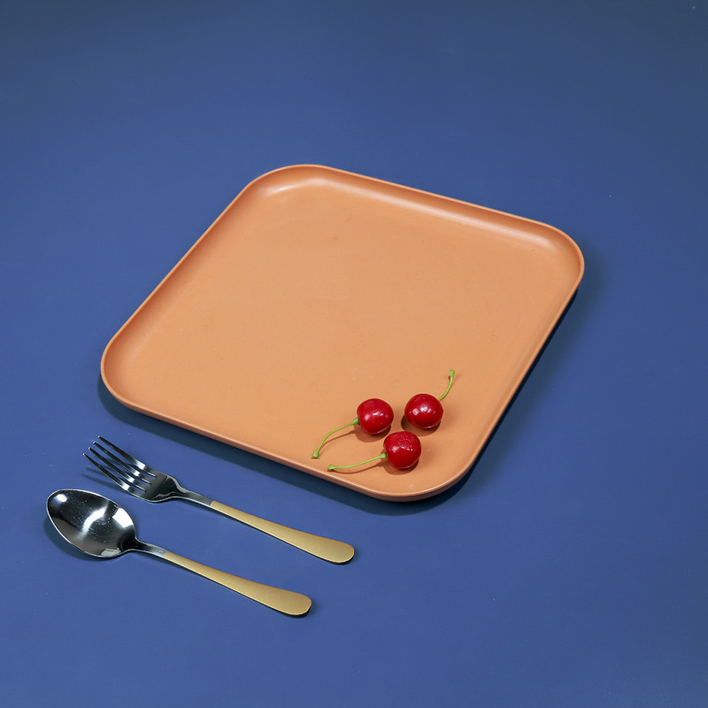 Bandeja cuadrada paja de trigo hogar taza de té plato de fruta bandeja de puesto placa resistente a la caída placa duradera