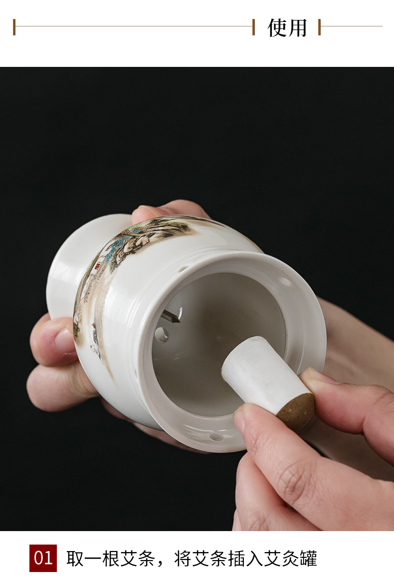 Ceramic Moxibustion Cup Massage Jar Multi-Function Warming Therapy Device for Home Body Care key features