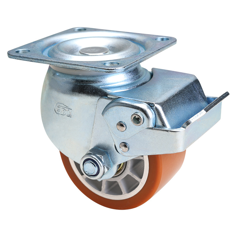 Rueda de Bajo Centro de Gravedad 2,5 y 3 Pulgadas M431-86A de Poliuretano y Aluminio Giratoria con Freno para Logística