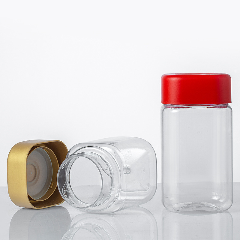 375ml 510ml 角型バヨネット蓋透明プラスチックナッツ包装缶ローストピーナッツピスタチオは二重密封可能|undefined