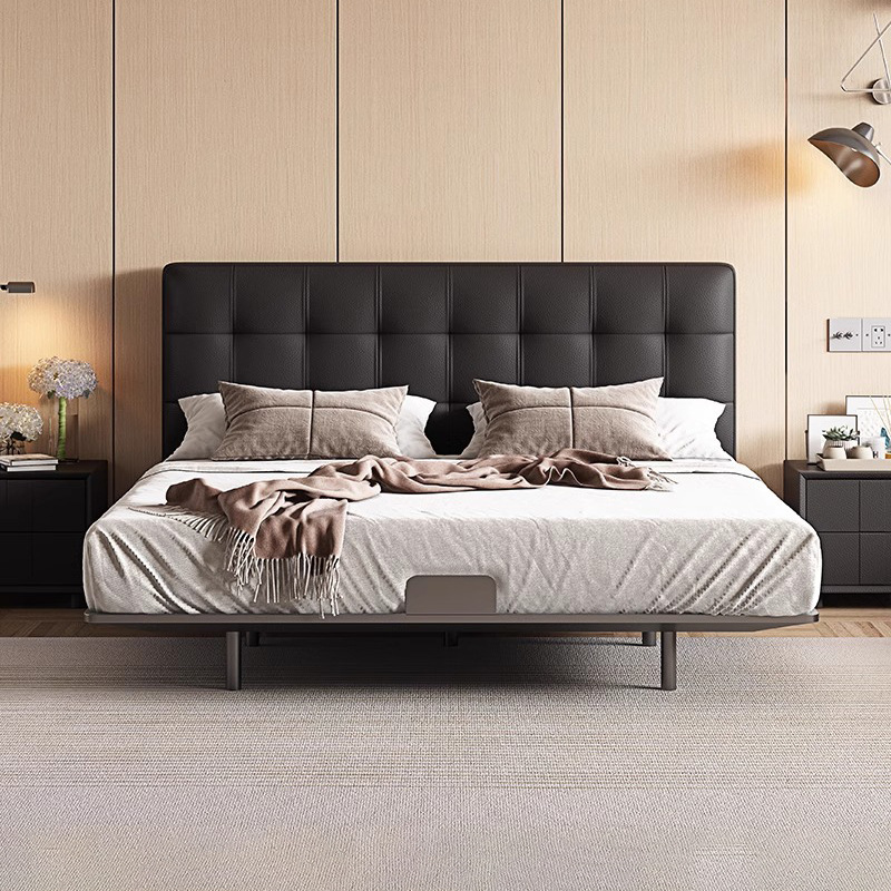 Waffle de acero cama flotante retro estilo medieval paquete suave dormitorio pequeño cama doble cama de cuero minimalista italiana