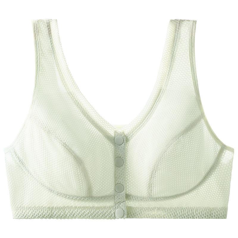 Seda de hielo sin costuras mamá ropa interior de las mujeres de verano Delgado botón frontal sujetador inalámbrico de mediana edad y ancianos más el tamaño del chaleco sujetador