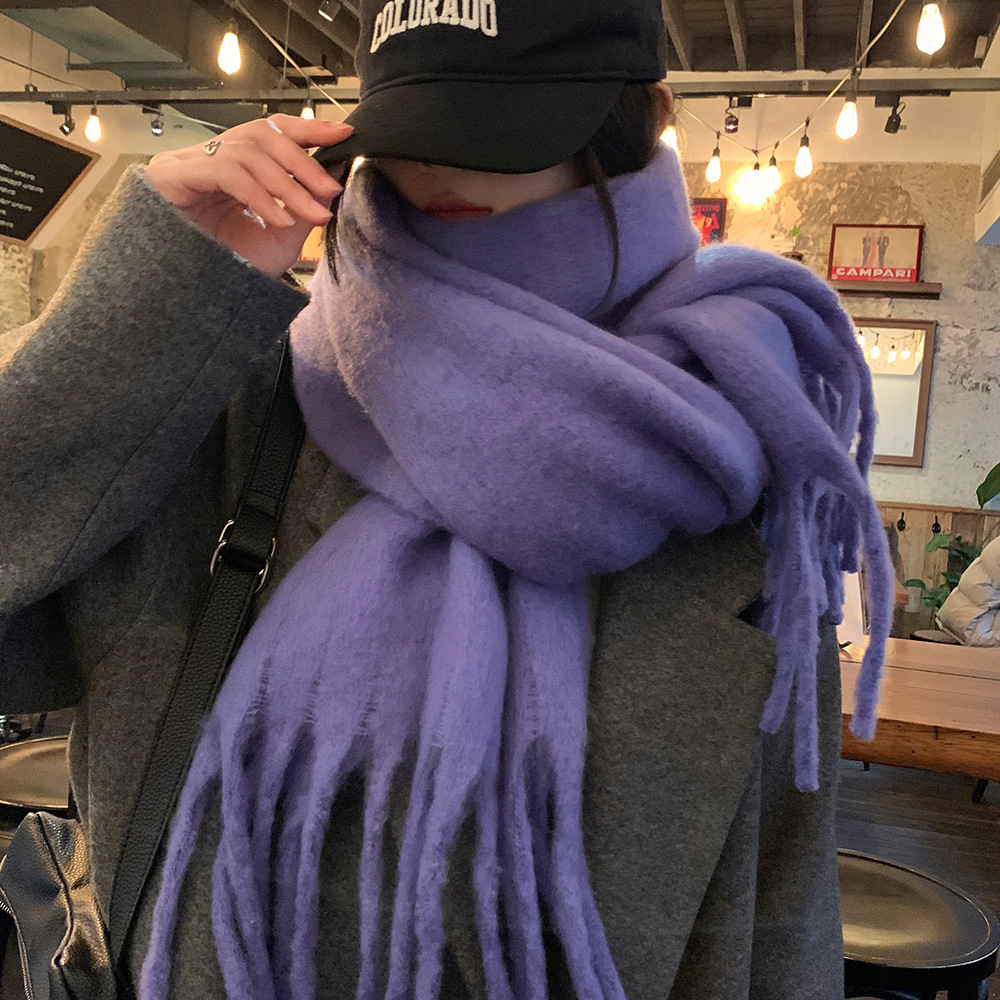 Solid colored mohair women in autumn winter 2024, new versatile scarf for Korean version, high-end and thickened warm_voghion.com