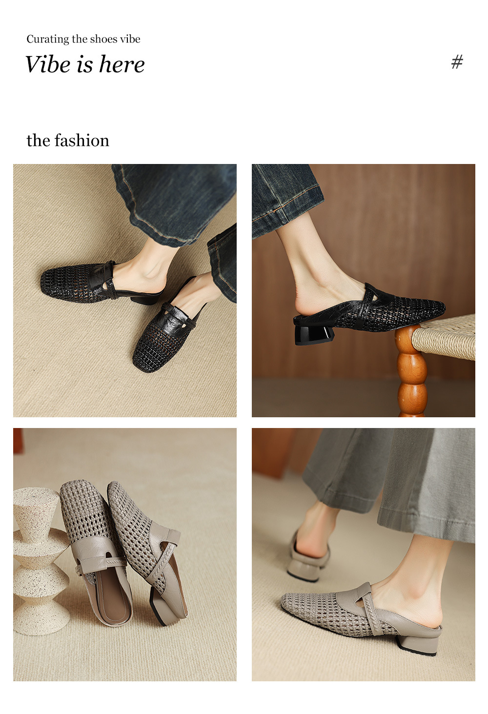 Dép sandal nữ quai chữ V đan dệt, gót thấp 3 cm, phong cách vintage — đen chi tiết 1
