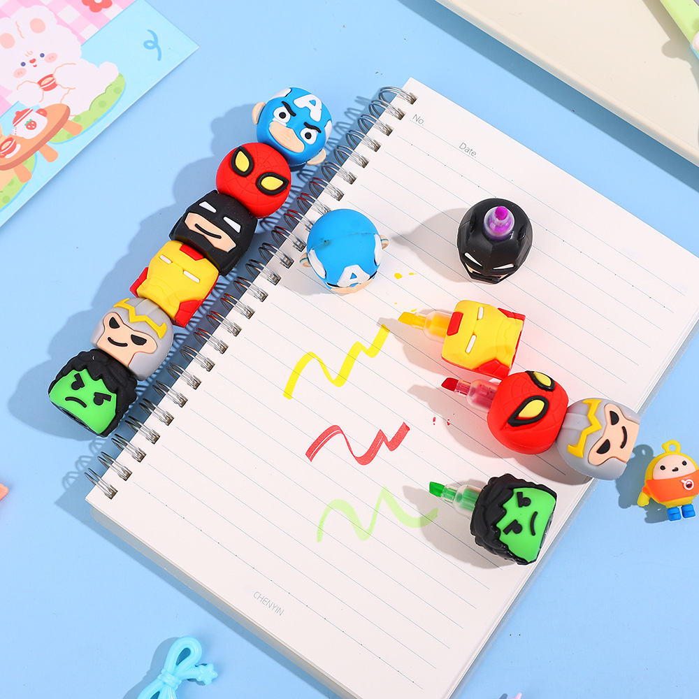 5 colores azul azul Jewel resaltador dibujos animados superman bolígrafo de empalme bolígrafo de escritura de mano plegable le DIY graffiti marcador bolígrafo