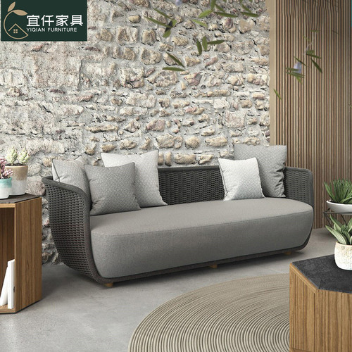Nordic outdoor sofa courtyard villa living room single waterproof woven rope design rattan furniture solid wood coffee table