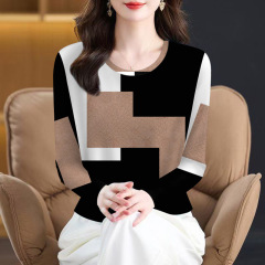 批发2025年新款春秋爆款女士t恤显瘦遮肚圆领时尚长袖一件代发