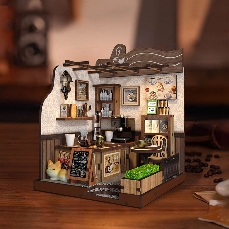 Cross-Border DIY Country Coffee House 3D Assembled Building Model Creative Toy Gift Mini House Decoration Gift
