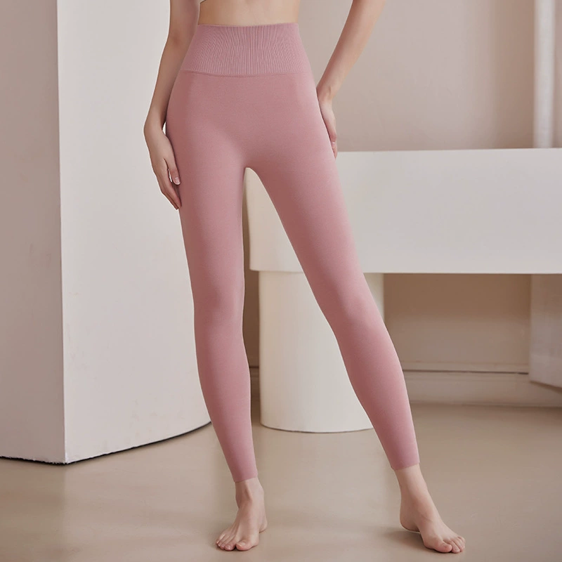Брюки для йоги с высокой талией и высокой талией, женские пухленькие леггинсы с узкой талией и внутренней отделкой, голые узкие длинные брюки для бега и фитнеса