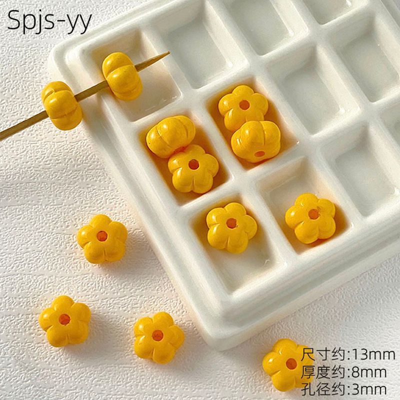 亚克力烤漆实色扁南瓜胖花朵直孔散珠DIY手工串珠手机链饰品配件|undefined