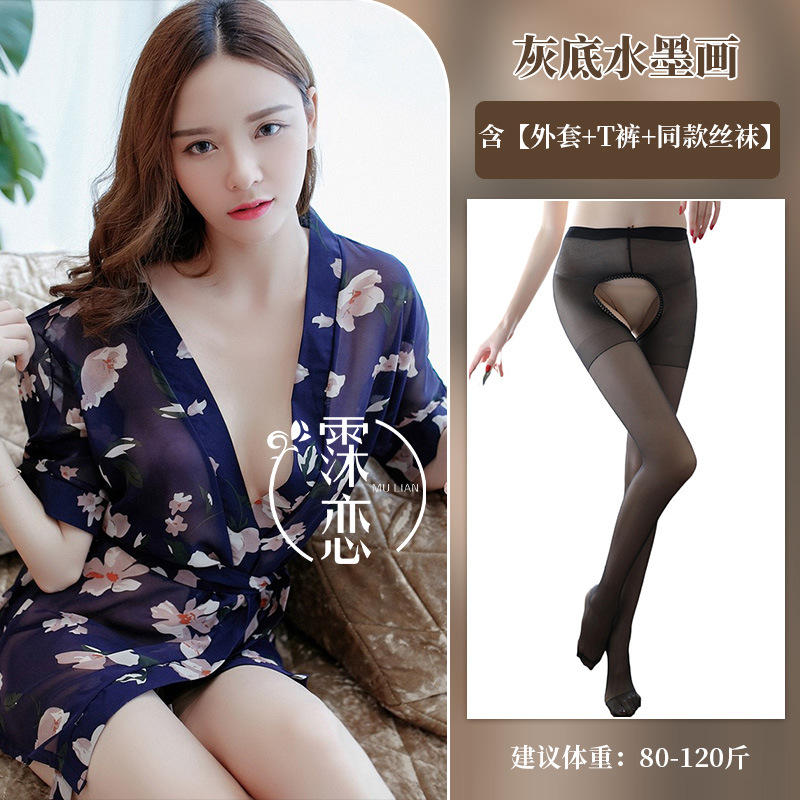 파란색 꽃무늬 + 검정색 가랑이 없는 양말