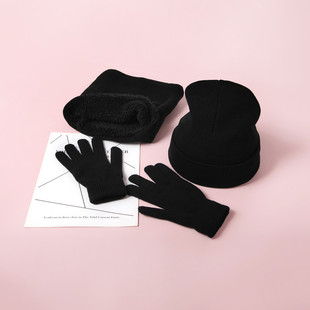 Winter cross-border three-piece knitted hat men's warm winter hat women's scarf gloves ear protection toe cap wool hat