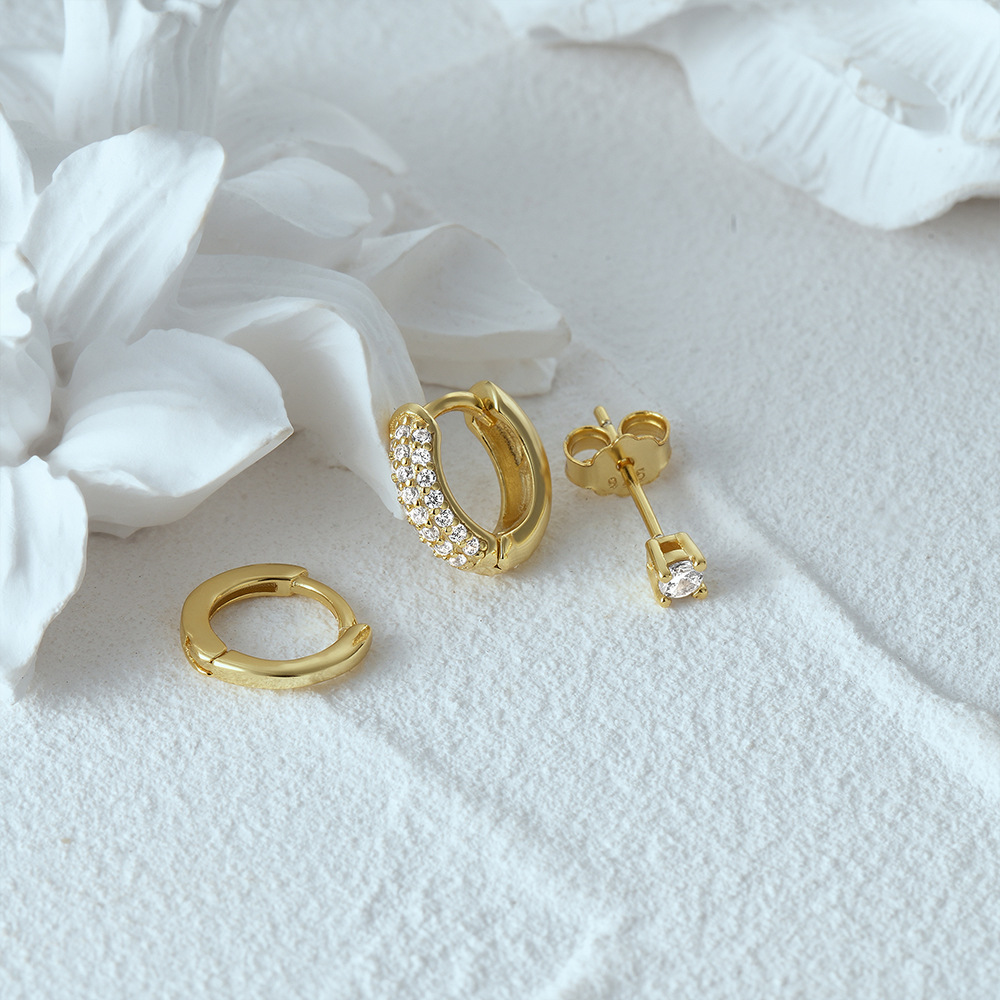 3 Pieces Set Quantity 3 Pieces Set 925 Sterling Silver Zircon Geometric Earrings Ear Studs