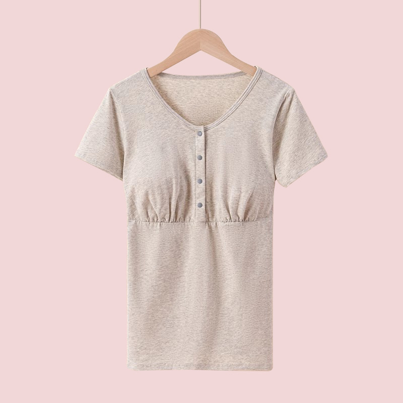 産後の授乳綿の前ボタンの半袖の潮のお母さんの授乳服の夏服の上着のゆったりしている妊婦の授乳服のtシャツの大きいサイズは底を打ちます。|undefined
