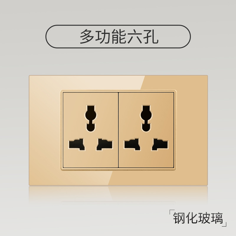 Taiwán estilo americano USB tipo-C interruptor de vidrio temperado dorado 118 tipo panel de toma de corriente de pared mexicana