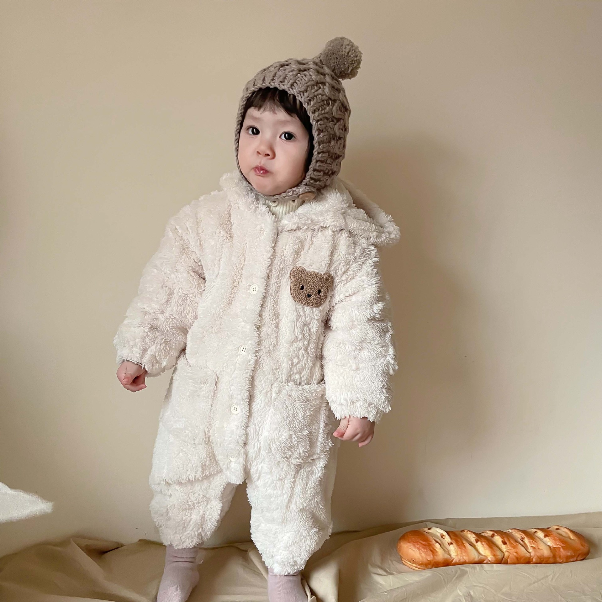 Ropa de bebé mono de los niños pijamas de franela homewear engrosada de los niños de lana forrada bebé niña ropa de invierno ropa de los niños