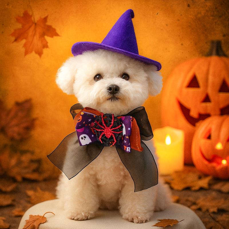 2025 秋と冬ハロウィンペット新製品アクセサリーネックウォーマーかわいい子犬と子猫ハロウィンカボチャヘッドネックウォーマー|undefined