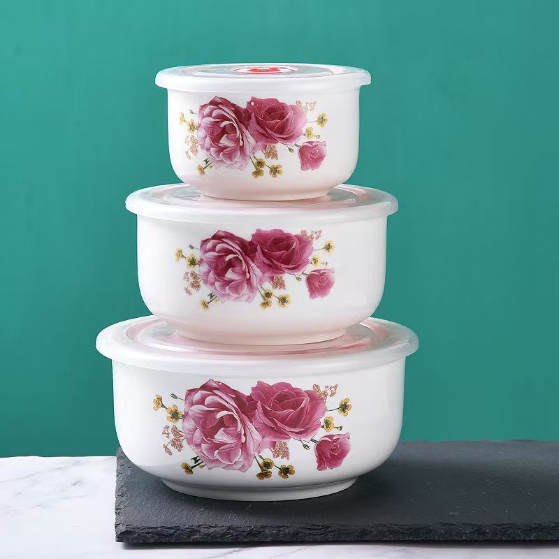[Múltiples opcionales] tazón de cerámica fresca bolos de fideos con cubierta de almuerzo caja de almuerzo bolos de sellado horno de microondas cubierta doméstica