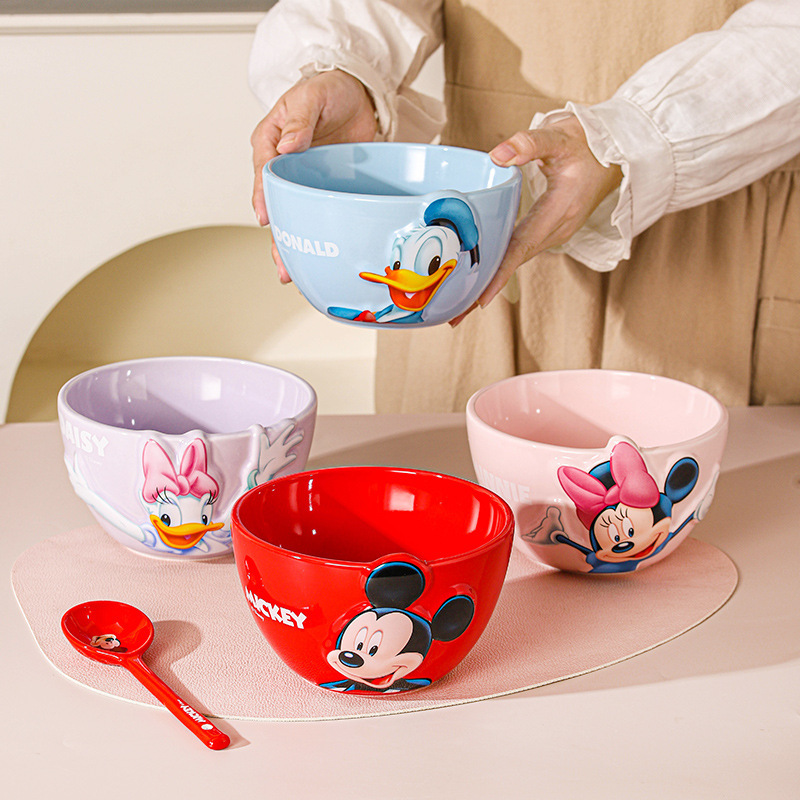 Collaboration with Mickey: Ceramic Embossed 6inch Sided Bowl, Cute Children's Rice Bowl, Household 3D Embossed Tableware Rice Bowl