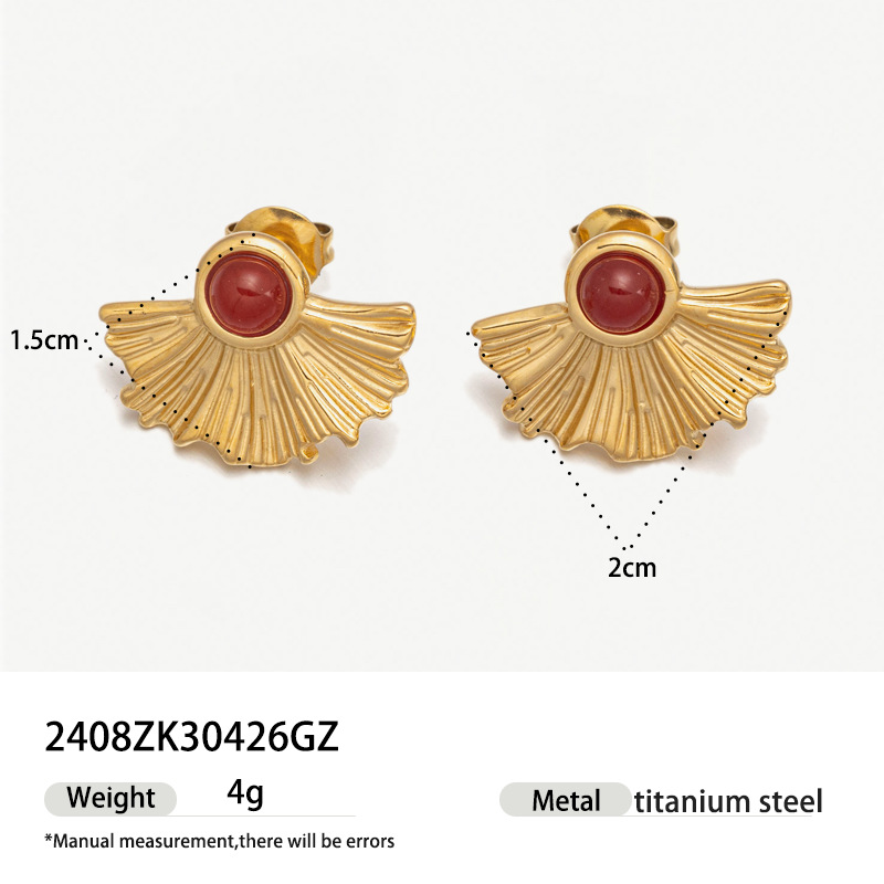 Taena Pendientes de acero de titanio europeos y americanos Sencillo de alta gama Pendientes de piedra natural de flores de moda para damas Joyería de explosión transfronteriza
