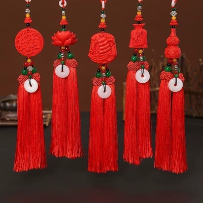 New car pendant cinnabar double-sided safe rearview mirror accessories car red Chinese knot car accessories
