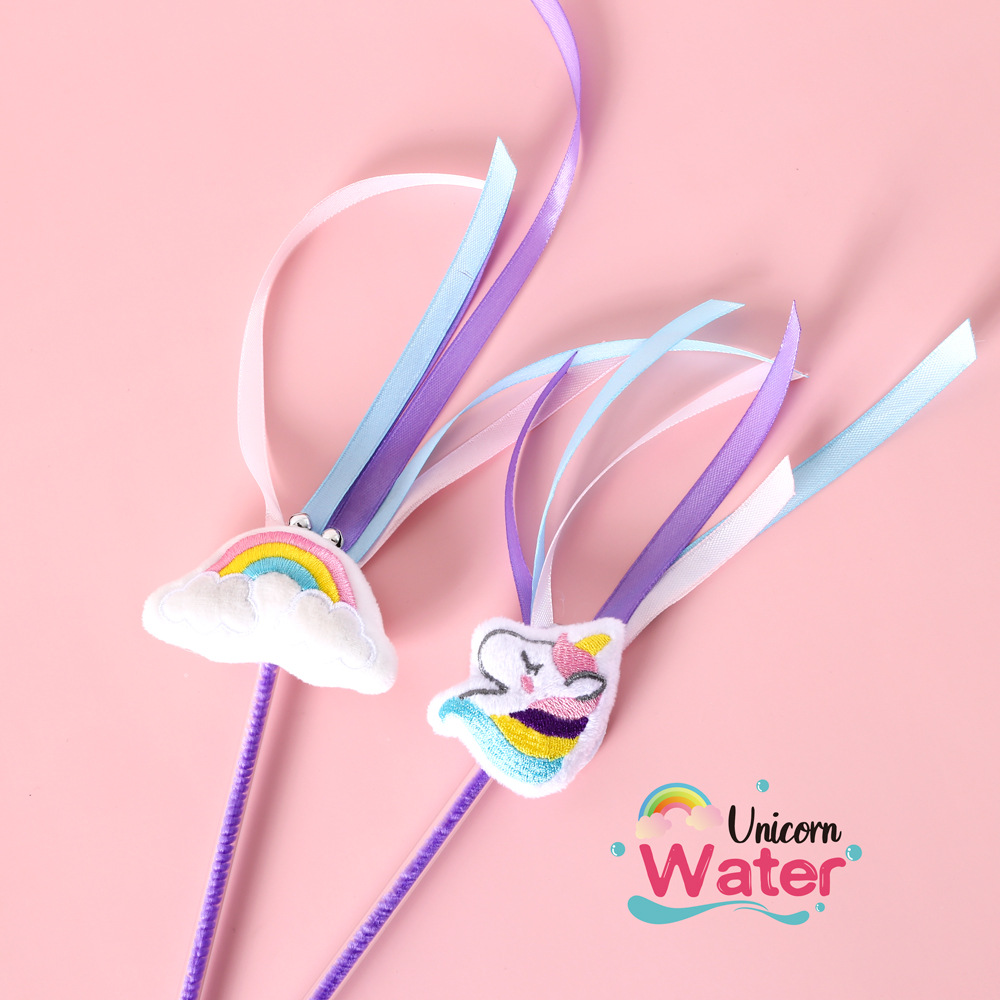 Mascota gato sueño unicornio Arco Iris cinta Hada divertido gato palo de Bell de sonido de juguete de entrenamiento interactivo polo