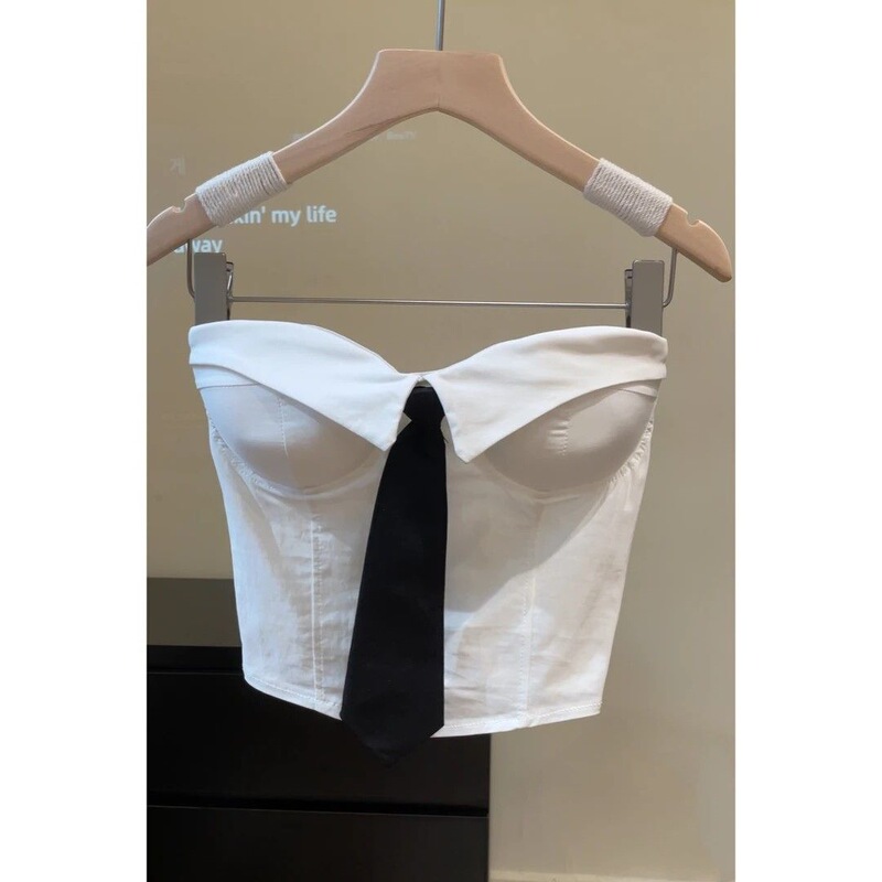 Sexy White Tie Tube Top for Women 2025 Summer New Slim Fit Inner Design Sexy Outer Top