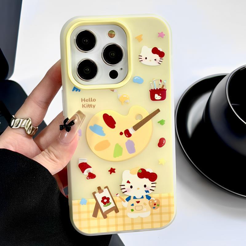 Cute Little Painter Hello Kitty Suitable for Iphone16Promax Mobile Phone Case Apple 15 Milk Yellow 17