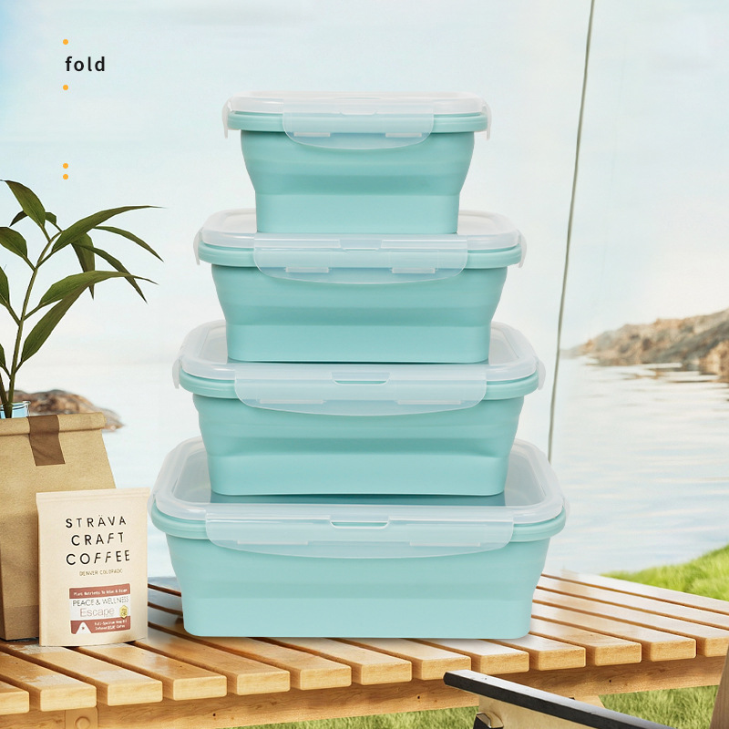 Nueva caja de almuerzo de silicona portátil plegable caja de almacenamiento refrigerador al por mayor calentamiento de microondas