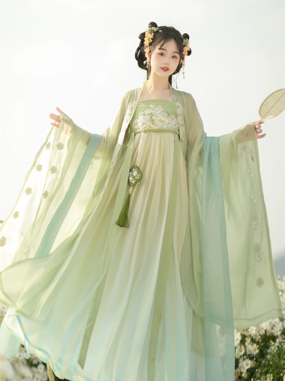 Оригинальный Hanfu Tang Li [Feng He Yu] Танская юбка с тяжелым рисунком вышитая рубашка с большими рукавами супер сказочная весна и лето