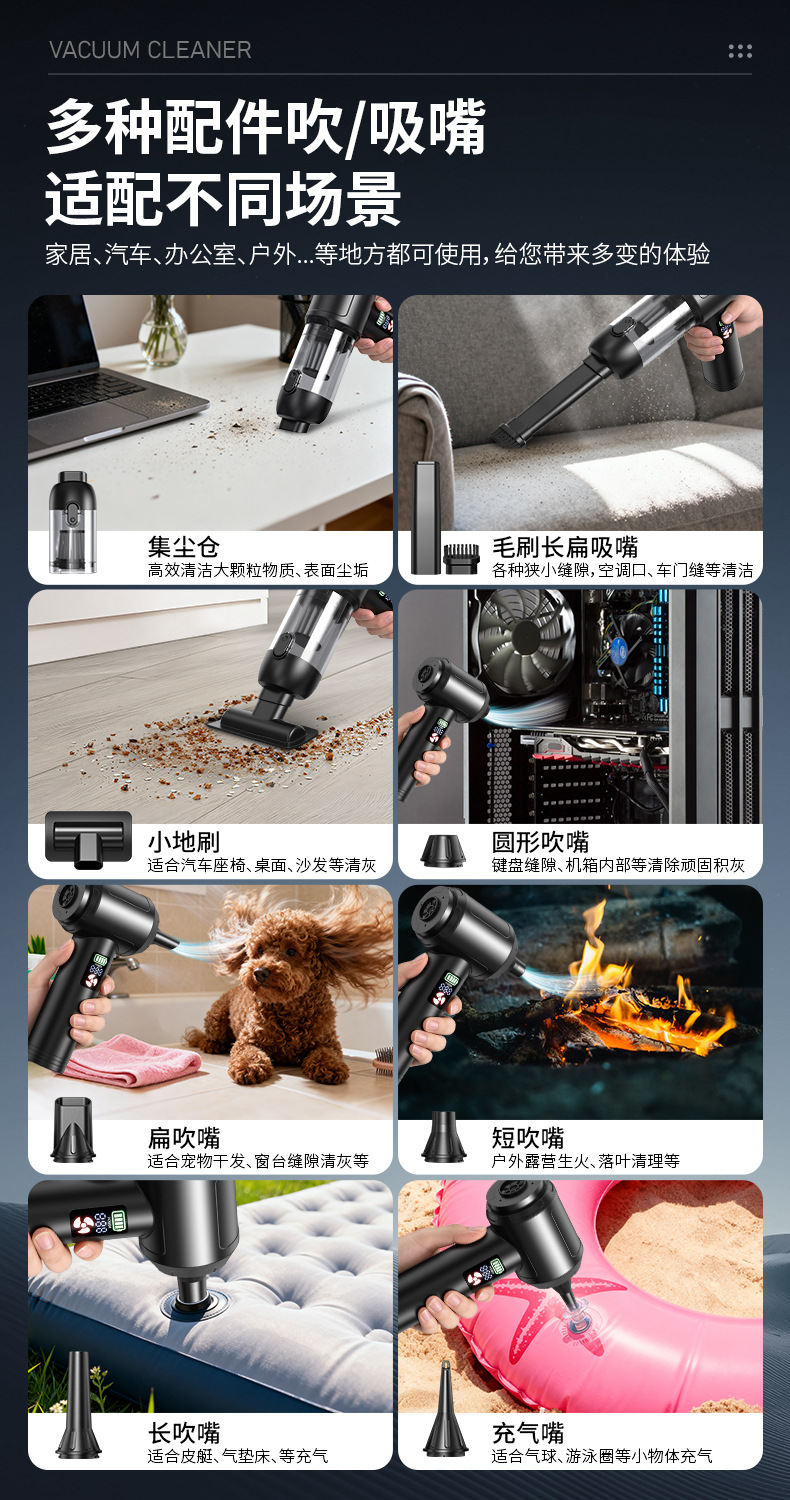20Kpa Hurricane-Grade Car Vacuum Cleaner, High-Power Outdoor Household Vacuum Cleaner for Cleaning Debris, Hair, and Seat Crevices