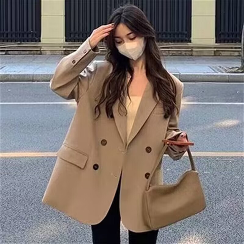 Khaki suit jacket for women 2024 Spring and Autumn new casual temperament spring and autumn fried street small suit jacket for women