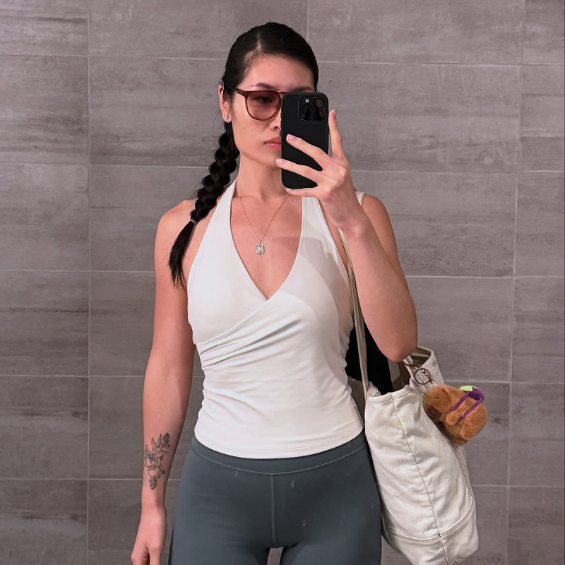 欧美跨境挂脖瑜伽背心含胸垫V领运动健身美背csb瑜伽服上衣女|undefined
