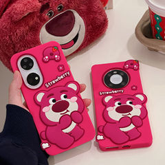立體硅膠草莓熊適用華為mate60手機殼卡通可愛榮耀100軟殼nova12