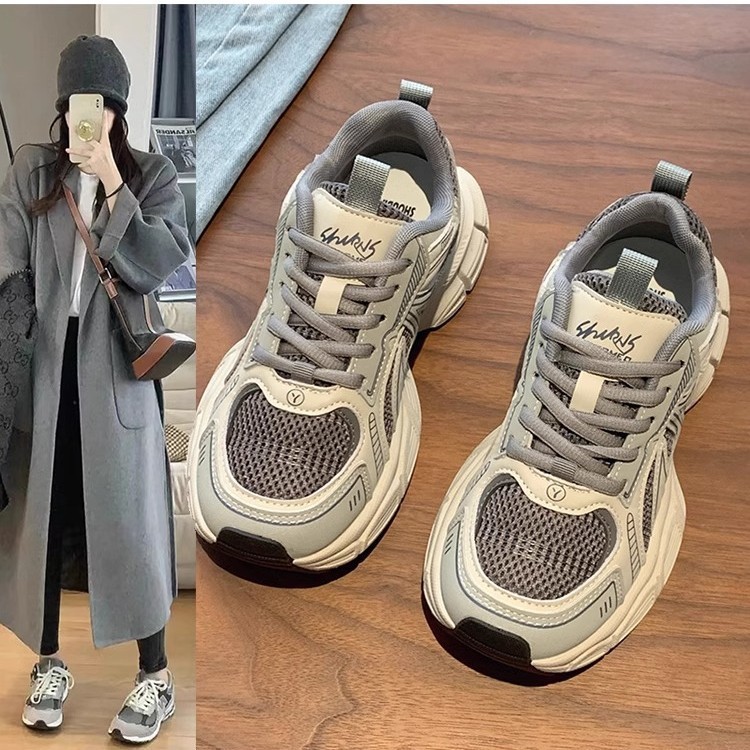 网红老爹鞋女2025春季新款网面厚底超火百搭显脚小增高休闲运动鞋|undefined