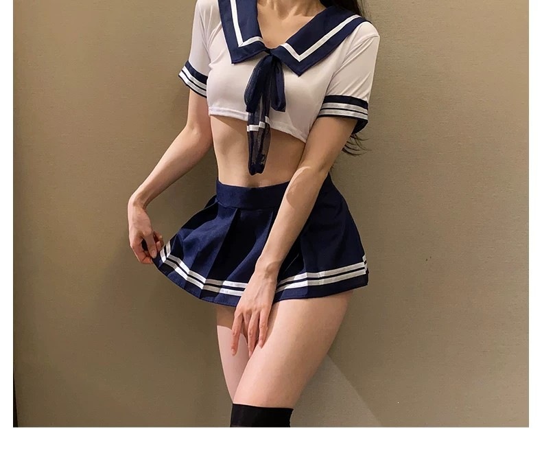 Aifuqu 7962 Basic Sailor Suit Lingerie Set for Women, Soft Cotton-Blend Cosplay Outfit, One Size — detail image 18